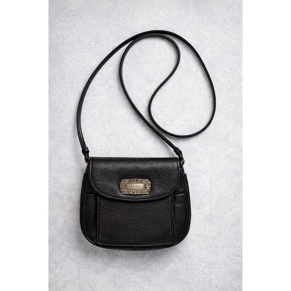 Fossil Black Leather Crossbody Wallet Bag GUC